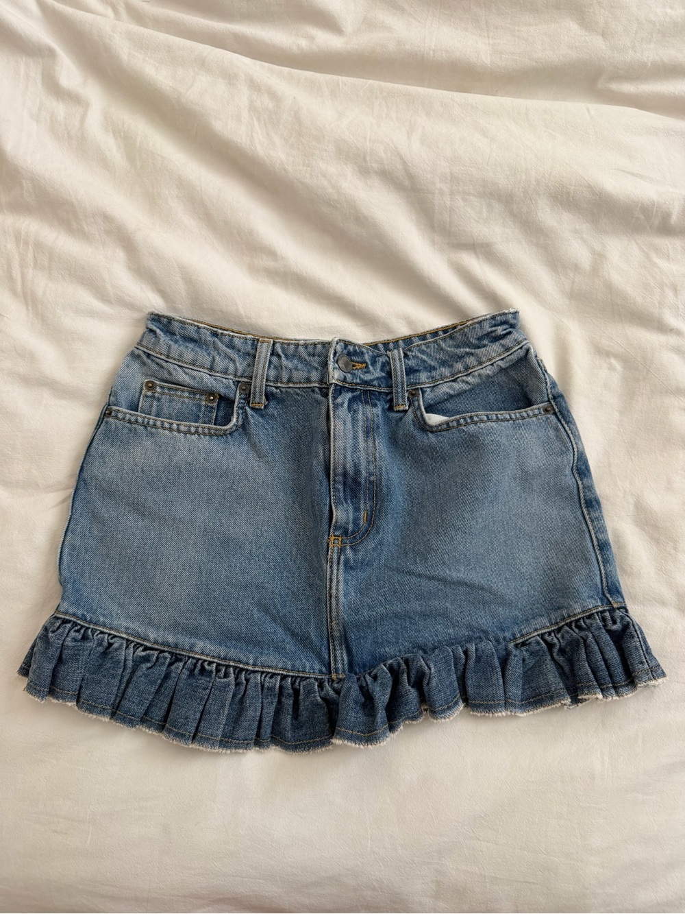 Carmar Light Blue Denim Mini Skirt with Ruffle Hem